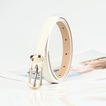 Minimalist white PU leather skinny belt for women with a polished gold-tone metal buckle - White