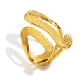 Minimalist 18K gold plated stainless steel ring with abstract wavy geometric lines - Geometric Line Open Ring / Gold