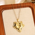Golden leaf pendant necklace with textured veins and matching cross chain - Gold Realistic Maple Leaf Pendant Necklace