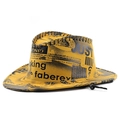 Yellow western cowboy hat with graffiti newspaper print and black adjustable chin strap - M(56-58CM) Adjustable / Yellow