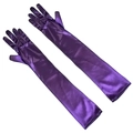 Elegant opera length purple satin bridal gloves with smooth glossy finish and elastic fit - One Size / Dark Purple