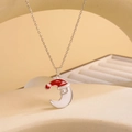 Christmas moon necklace with red hat pendant on silver chain for festive fashion - Christmas Moon / Silver