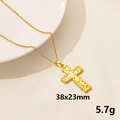 18K gold plated stainless steel cross pendant necklace with lava texture finish - Textured Cross (S1551-G+N22-G)