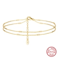 Double-layered S925 sterling silver anklet in gold finish with lobster clasp closure - 925 Silver / 14K Gold