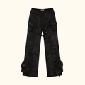 Zwarte gewaxte cargo-flare broek met meerdere zakken en zware stoftextuur in streetstyle - S / Inktzwart