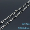 Silberne Stahl-Gliederkette mit rechteckigen Ringen, 500x4mm Größe und Karabiner - 50cm / Silber