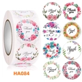 Macro detail of 8 floral Thank You adhesive labels with elegant botanical designs and patterns - Exquisite Floral Style (HA084) / 500 Pieces/Pack (2.5cm/1inch)