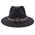Chapeau fedora en feutre gris foncé avec bande tissée ethnique et turquoise - M (56-58cm) / Gris clair