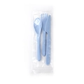 Eco-friendly light blue wheat straw cutlery set including knife fork and spoon in a pouch - Nordic Blue / PE Bag