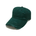 Detail shot of distressed vintage dark green baseball cap with worn-out holes and texture - M (56-58cm) / Dark Green