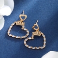 Elegant gold heart earrings with crown detail and white marquise-cut stones - Crown Heart Hollow / Gold