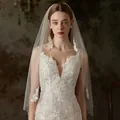 Elegante velo da sposa da 90cm con ricamo in pizzo e tulle bianco per foto di nozze - 90cm / Bianco Sporco