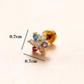 Puce d'oreille fleur plaquée or 18 carats avec zircons colorés mesurant 0,7 cm par 0,7 cm - Or 10#-Fleur Multicolore / Or