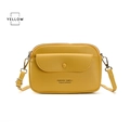 Yellow litchi pattern leather crossbody phone bag with adjustable shoulder strap - Yellow