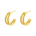 Detailed view of glossy gold-plated double hoop earrings with a twisted C-shape design - C-Shape Hollow Style (VE1031) / Gold