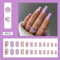 Purple cow marble pattern medium long square press-on nails set for women - W935 Purple Clouds