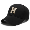 Black baseball cap with embroidered H logo on structured twill fabric for outdoor wear - Adjustable / Black (H Letter Gold Embroidery)