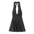 Chic black and white polka dot halter dress with deep V-neck and open back design - XS / Black White Polka Dot
