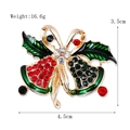 Christmas double bell brooch with red and green rhinestones and a gold bow detail - xz4582 Double Bells