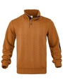 Detail der Zopfstrick-Textur beim Herren-Polo-Pullover in Caramel mit Ellenbogen-Patches - S / Karamell