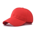 Close-up of red polyester baseball cap showing fabric texture and stitching details - Adjustable / Red
