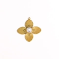 Macro shot of gold floral sun pendant with white pearl inlay and radiating textures - Classic Four-Leaf Clover Inlaid White Artificial Pearl (Style 8)