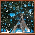 Blue and white Christmas window clings featuring Santa sleigh, reindeer, and snowflakes - [9 Sheets Combo] BQ(400-403)+408+409+(411-413)