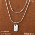 Collar de doble capa en acero plateado con colgante de letra L y cadena de serpiente - Letra Plateada B