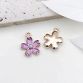Cherry blossom alloy charms in purple and gold finish with small pearl center - Pearl Sakura (14x16.5mm)