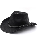 Black faux leather western cowboy hat with metal rings and woven band on white background - M (56-58cm) / Black
