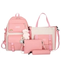 Pink and cream canvas 4-piece backpack set including tote and pencil case for school - Single 4-Piece Set / Pink