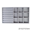 Vassoio per gioielli in velluto grigio per anelli e orecchini 21x12,5x2,5cm - Slot per anelli + 9 scomparti / Grigio