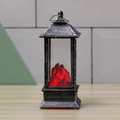 Detail of retro LED fireplace lantern with simulated glowing charcoal and silver brushed finish - Fireplace Flame Lamp Silver