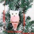 Pink and white plush owl Christmas tree hanging ornament with feather wings decor - Pink Plush Owl