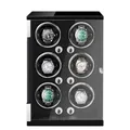 6-slot automatic watch winder in black piano finish with glass door and 6 rotation pods - 6 Slots / Black Lacquer & Black PU