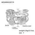 Three-layer silver ocean ring with starfish, shell, and palm tree motifs - US 7 / Steel Color Octopus Zirconia Style (A856)