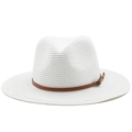 Detalle de sombrero de paja blanco con banda de cuero sintético marrón y hebilla de metal - M(56-58cm) / Blanco puro