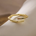 Bague ouverte style bambou plaquée or 18 carats sertie de zircons multicolores - 13845-Bambou Coloré Cinq Diamants