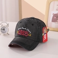 Kids vintage dark grey washed denim baseball cap with Miami Beach Florida embroidery - 50-54CM, Adjustable / 1915 Wine Red