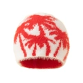 Winter knit beanie with red palm tree patterns and soft plush faux mohair texture - Adult Size / White