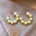 Pastel green and white frosted bead C-shaped hoop earrings on champagne silk fabric - 12# Silver Needle - Green - White