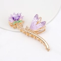 Golden dragonfly and lotus claw clip with purple enamel and pearls for thick hair - HS02634 Purple