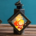 Vintage bronze Christmas LED lantern with Santa Claus illustration and warm festive light - Bronze Santa Claus