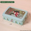 Light blue Christmas tin box with window featuring Santa and gnome, 19x13x5.7cm size - Santa Merry Christmas