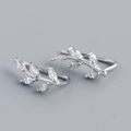Silberne Blatt-Ohrclips mit Marquise-Zirkonia für Damen ohne Ohrlöcher geeignet - 925er Silber / Weißgold