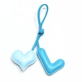 Handmade blue leather heart and letter L bag charm with premium stitched texture - Sky Blue L with Light Blue Heart