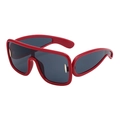 Fashionable red oversized one-piece shield sunglasses with dark grey protective lenses - Red Frame Grey Lens
