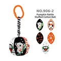 Infant sensory cloth ball with high-contrast animal patterns and orange plastic hook - Pumpkin Shaped Bell Stuffed Ball