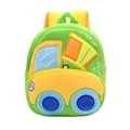 Cartoon excavator plush backpack for kids in vibrant green and yellow soft fabric - Dump Truck