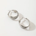 Minimalistische silberne geometrische Creolen mit geschichtetem Metallkurven-Design - Silber